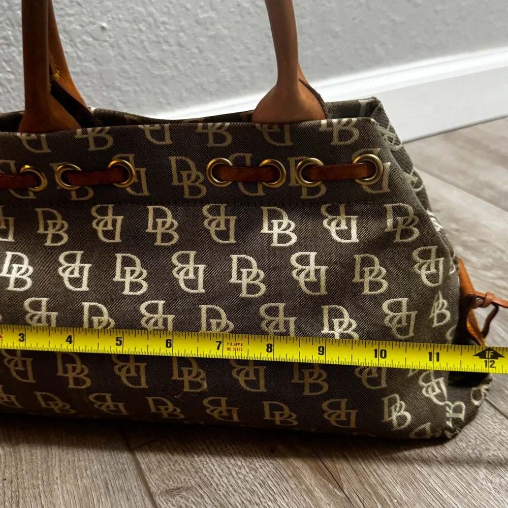 Vtg Dooney & Bourke Monogram Canvas Satchel Bag Leather Trim Tassel Handbag y2k